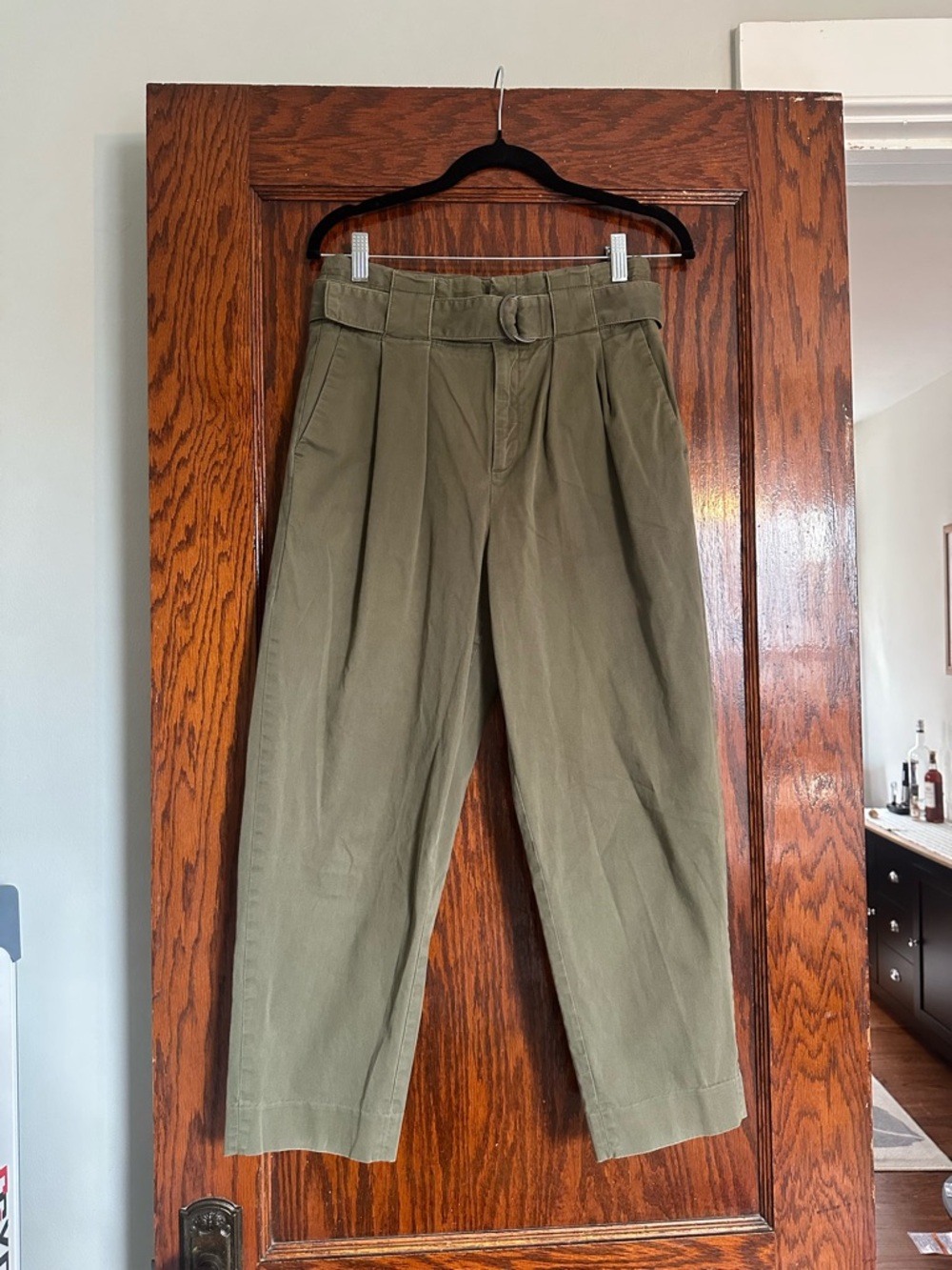 Banana Republic Olive Green Structured Belted Trousers